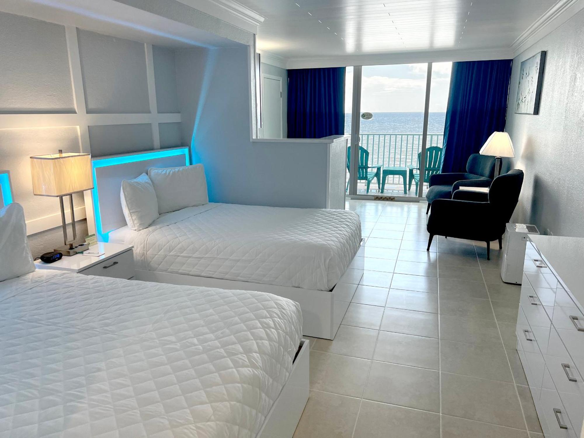 Beachfront Two Double Beds Studio Balcony